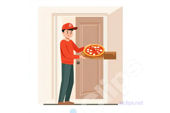 Pizza Delivery at Door Illustration