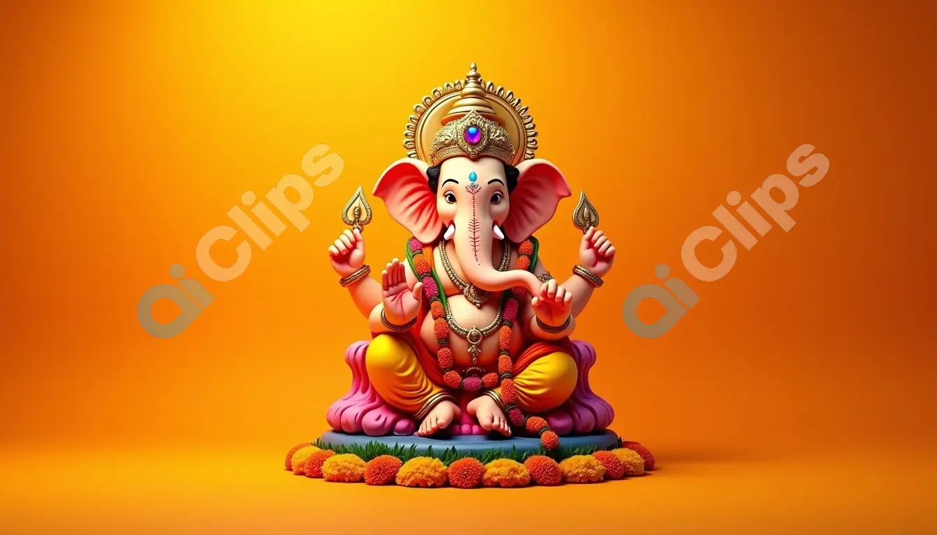 Vibrant 3D Lord Ganesha Idol on Orange Background