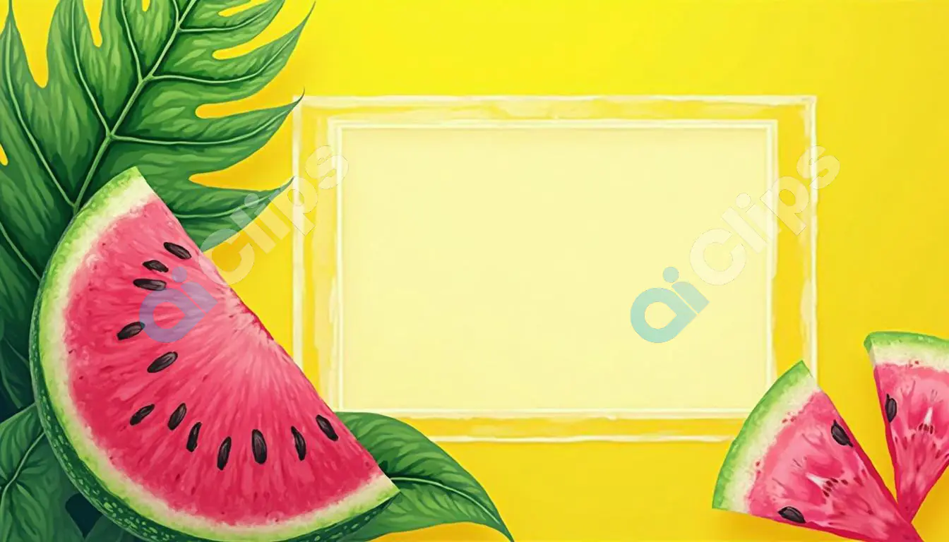 Tropical Watermelon and Leaf Summer Background