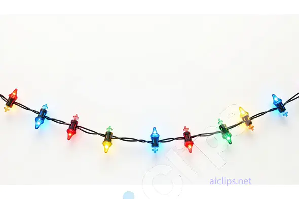 Colorful Festive String Lights on White Background