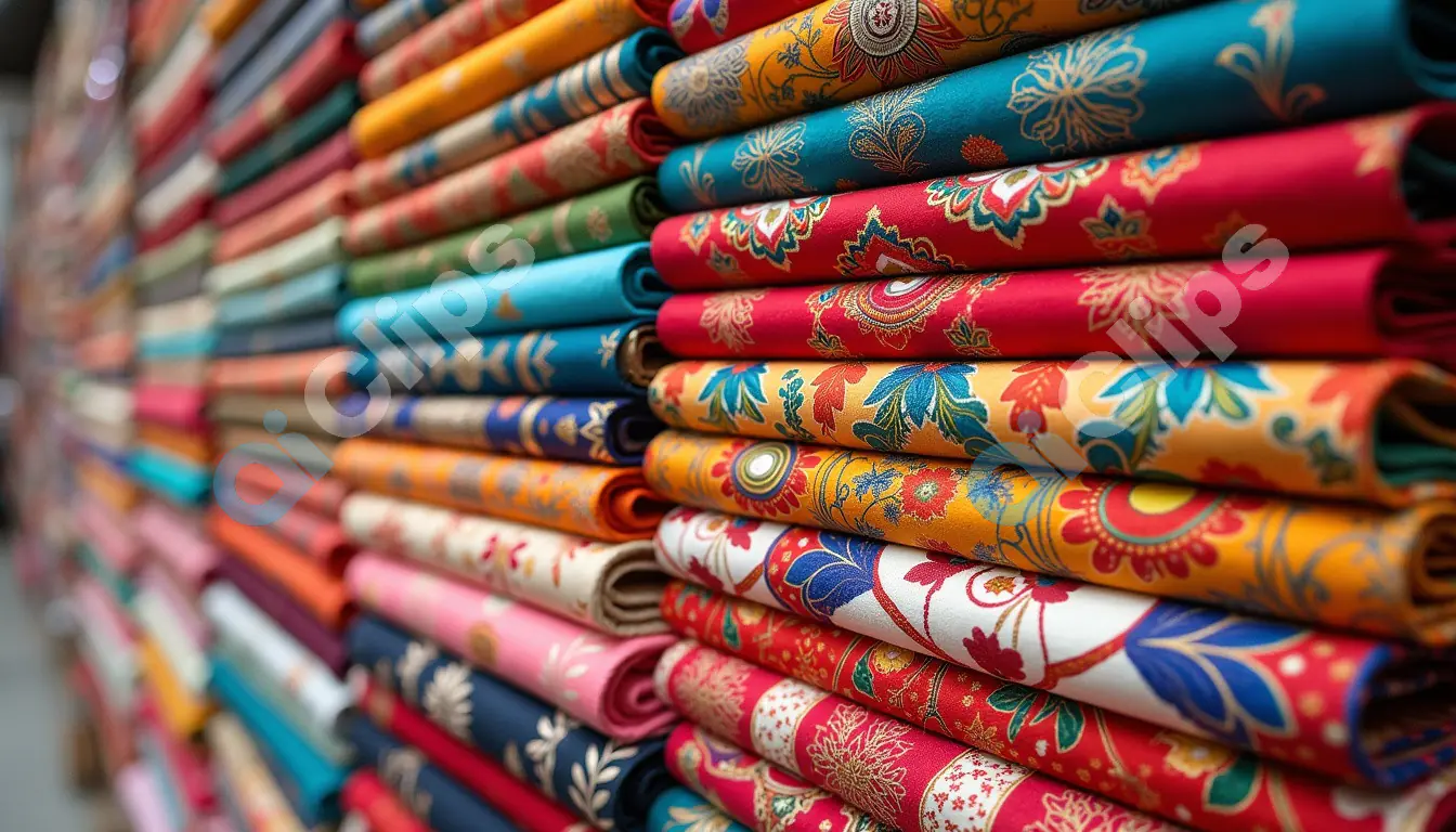 Stacked Rolls of Colorful Floral Fabrics