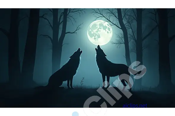 Wolves Howling at the Full Moon in a Dark Forest