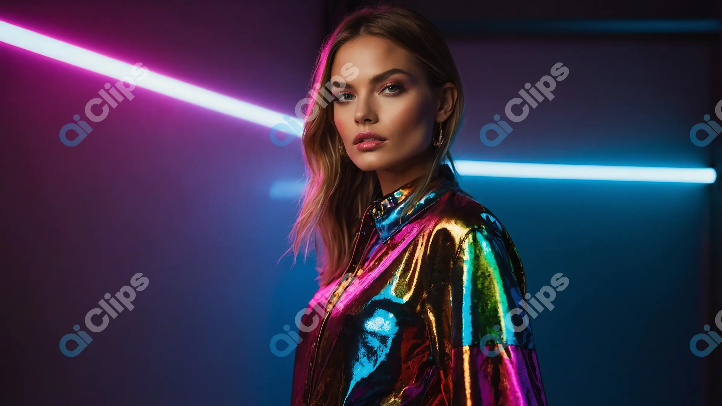 Neon-Infused Metallic Fashion Portrait