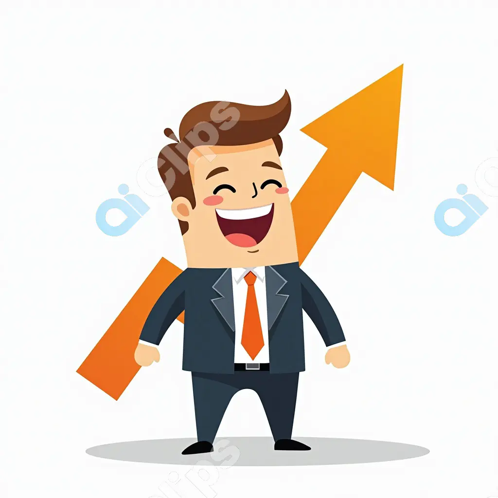 Happy Businessman with Growth Arrow Vector Illustration