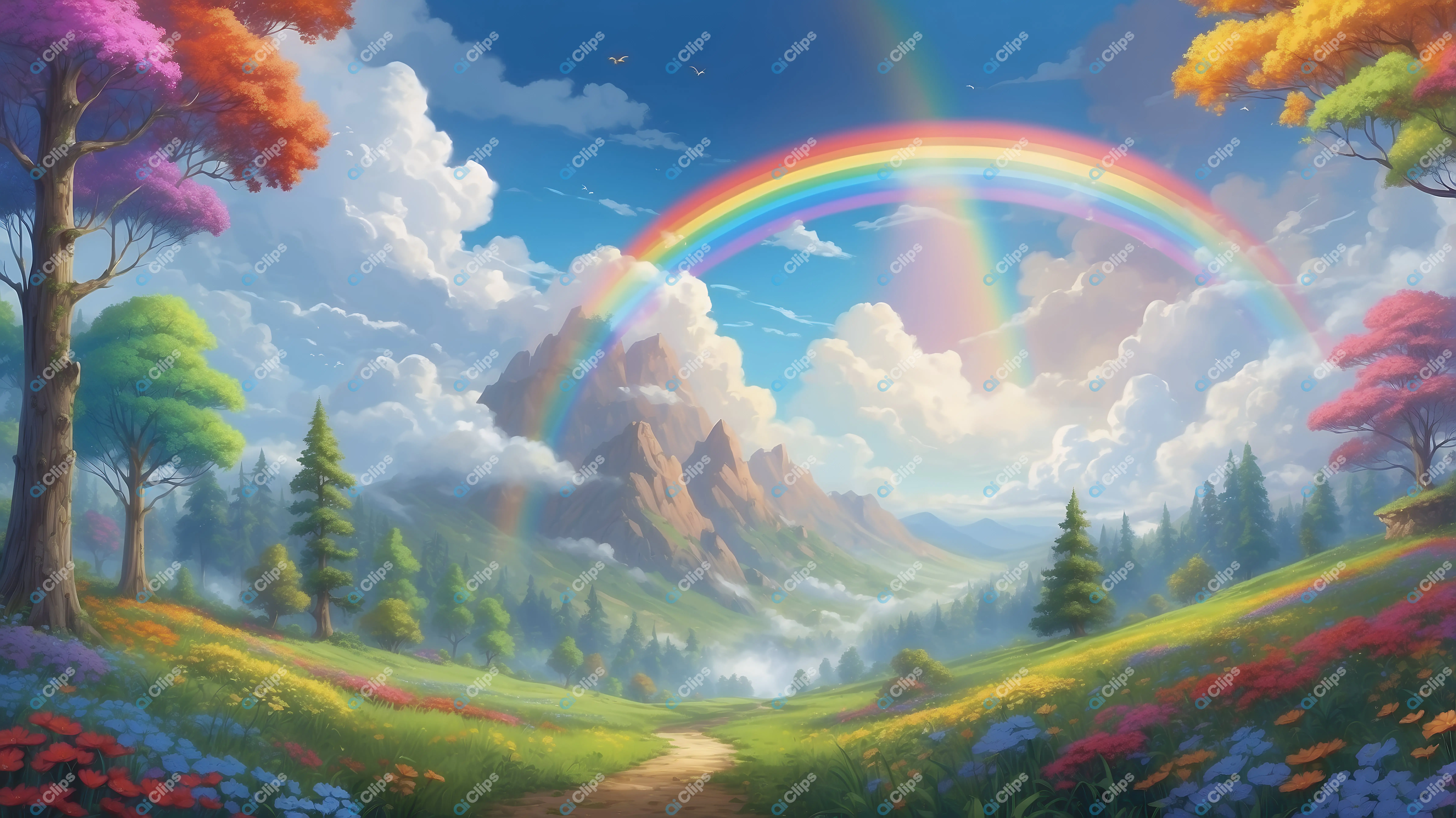 Rainbow Over Scenic Meadow