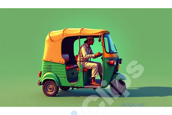 Retro-Styled Auto Rickshaw with Minimalist Green Background