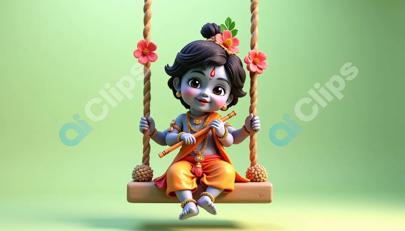 Playful Baby Deity on a Swing with Floral Accents