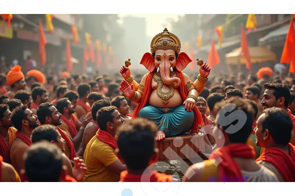 Vibrant Ganesh Chaturthi Procession with Lord Ganesha Idol