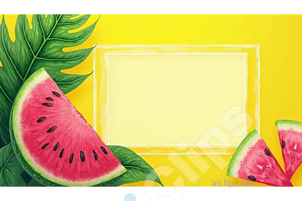 Tropical Watermelon and Leaf Summer Background