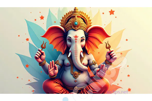 Vibrant Lord Ganesha Illustration with Lotus and Stars