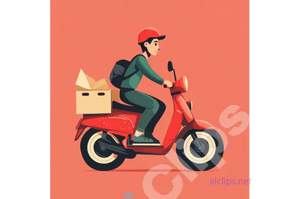 Delivery Rider on Red Scooter Illustration