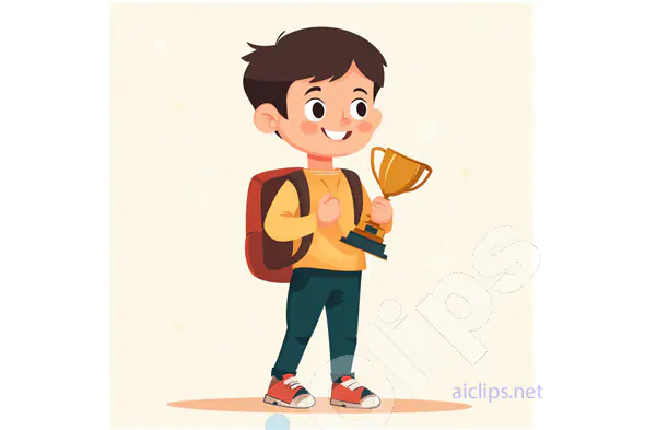 Smiling Boy Holding Trophy