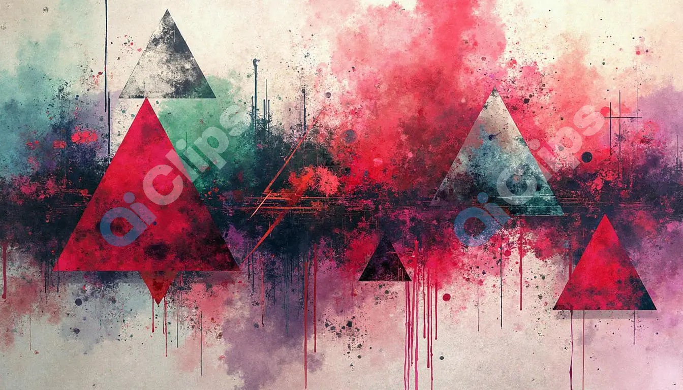 Abstract Geometric Art with Triangles and Paint Splatter