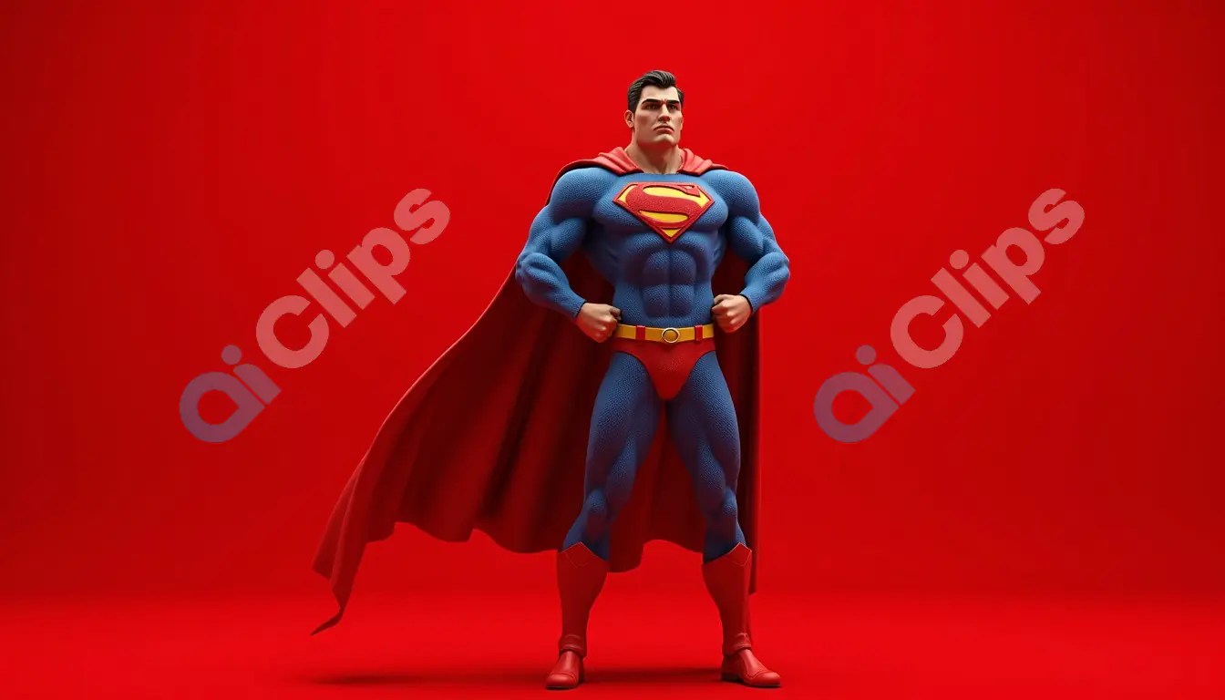 Classic Superhero Digital Art with Blue Suit on Red Background