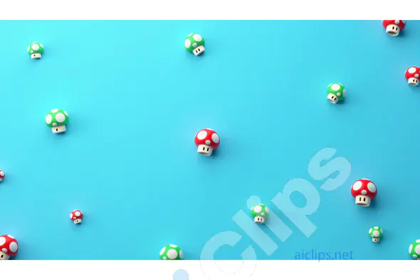 Floating Cartoon Mushrooms on Vibrant Teal Background