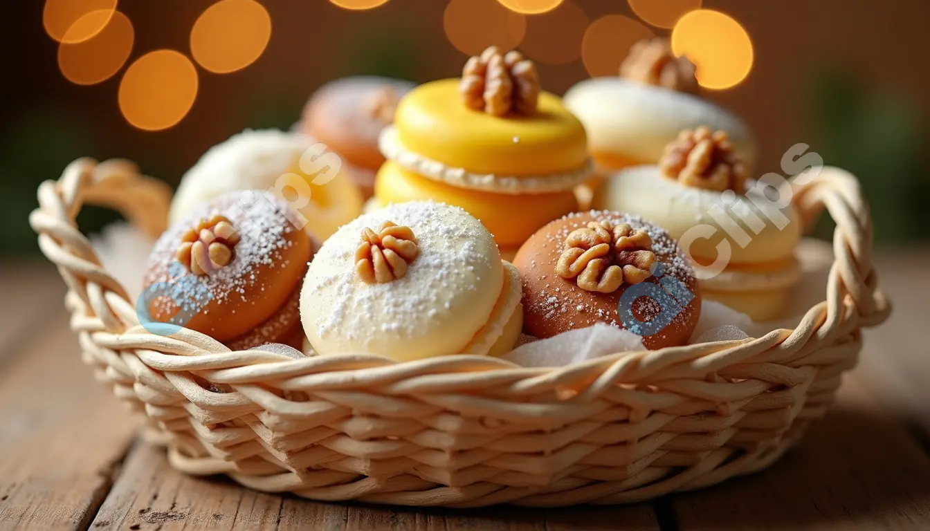 Gourmet Walnut-Topped Festive Treats in Basket