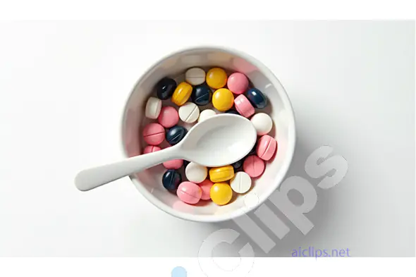 Assorted Pills in a White Bowl - Top View