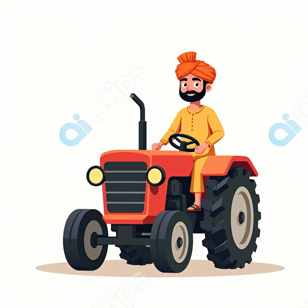 Indian Farmer Driving Tractor Vector Illustration