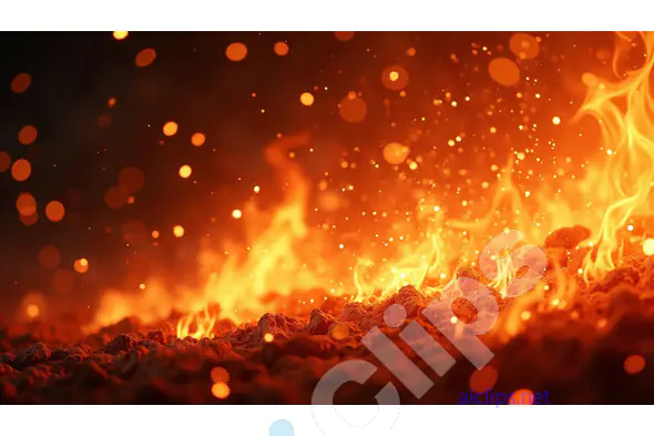 Blazing Fire and Glowing Embers in a Fiery Landscape