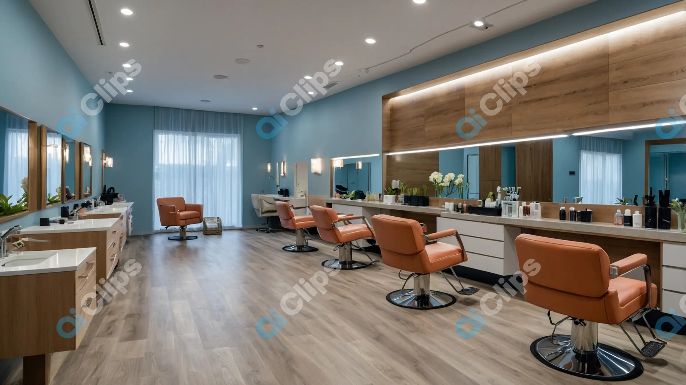 Stylish Hair Salon with Leather Chairs and Modern Design