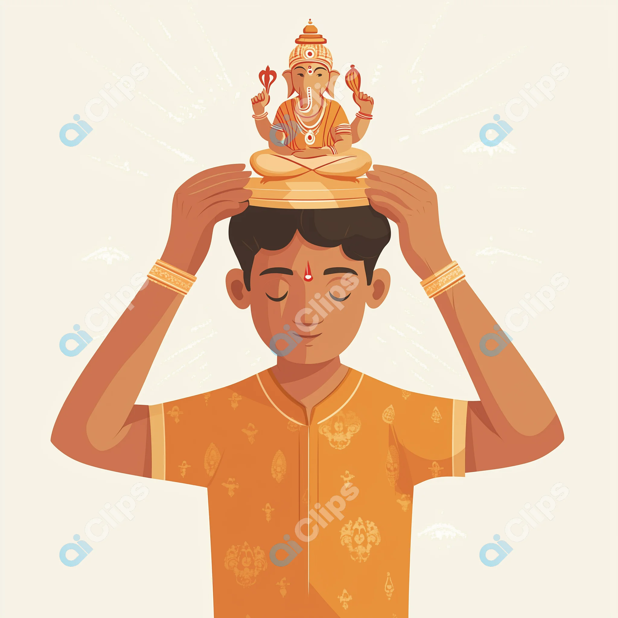 Devotee Holding Ganesh Idol Illustration
