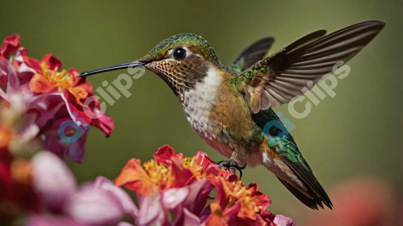 Hummingbird with Red Flowers