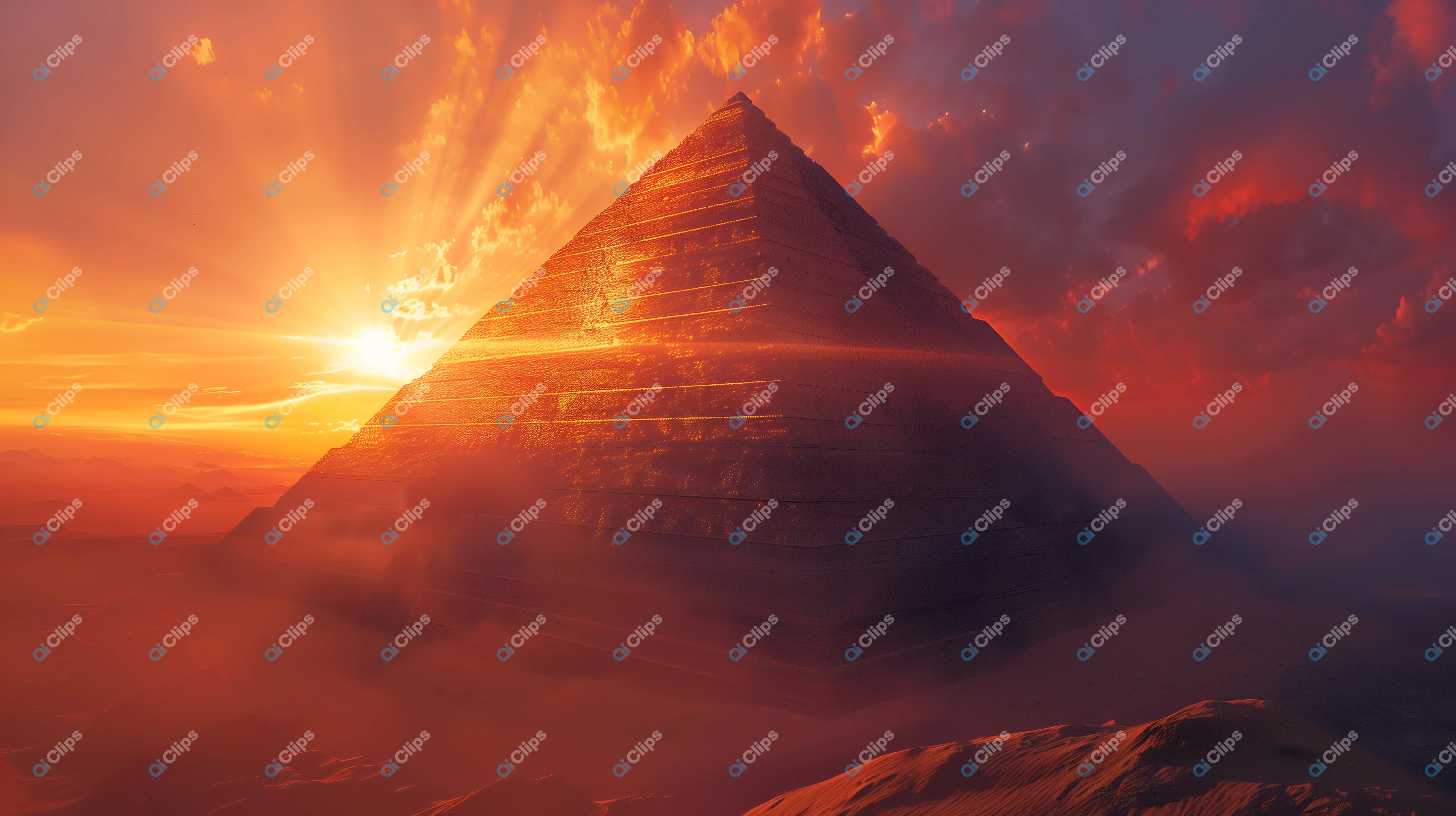 Pyramid Illuminated by Sunset