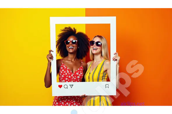 Social Media Frame with Two Happy Women