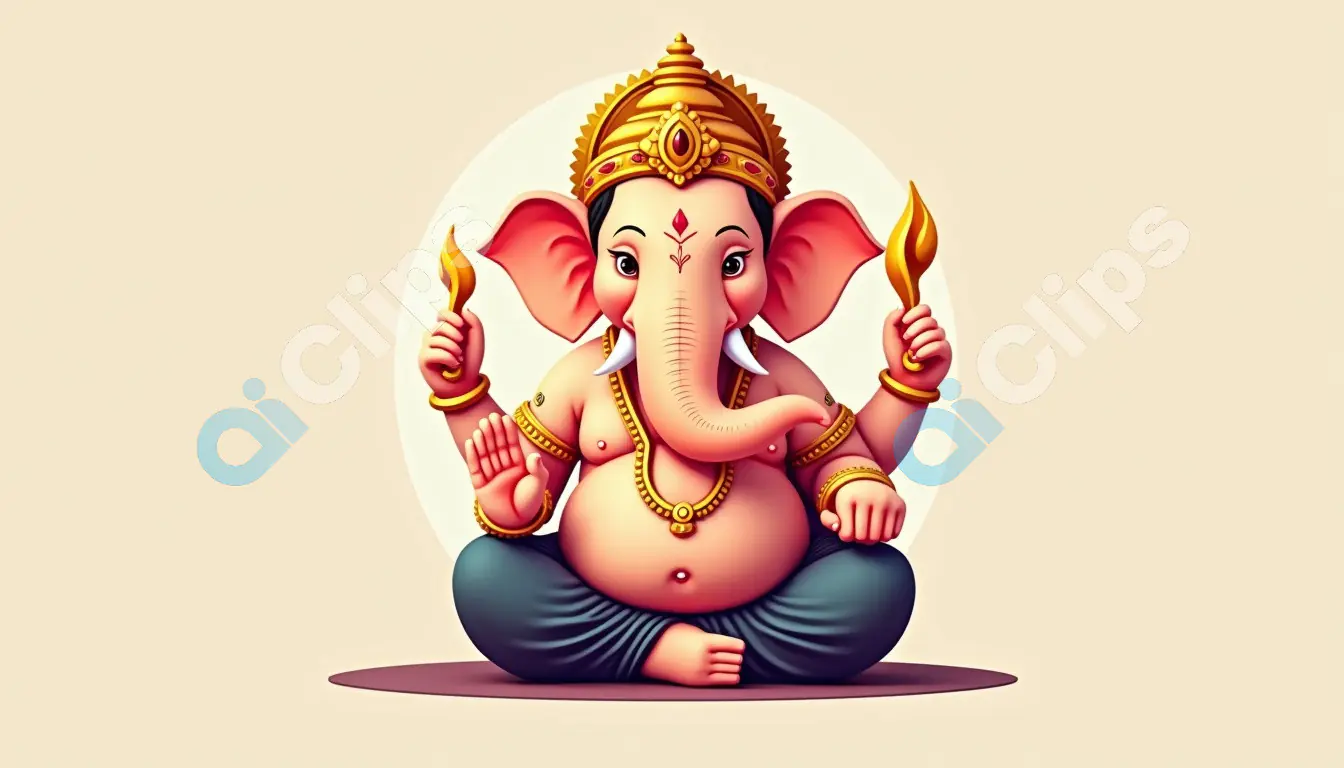 Cartoon Lord Ganesha Illustration - Hindu Deity in Traditional Pose
