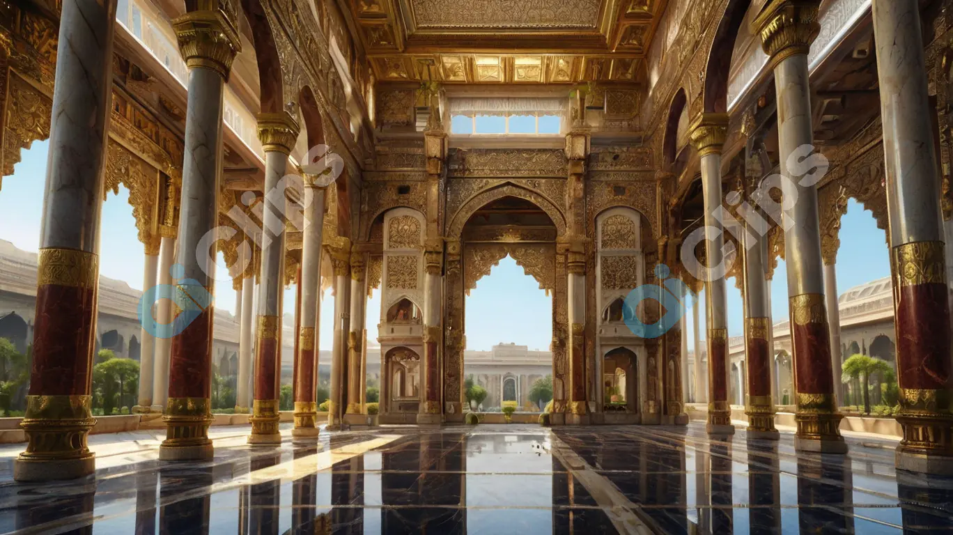 Ornate Royal Palace Interior with Marble Columns