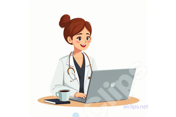 Female Doctor with Laptop Illustration - Healthcare Professional
