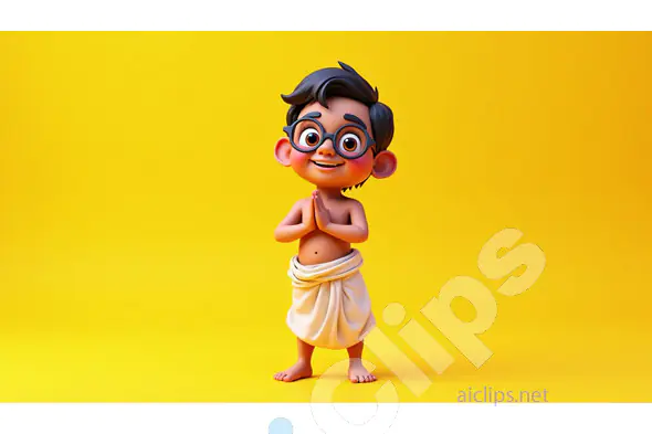 Cartoon Indian Boy in Traditional Dhoti with Namaste Gesture