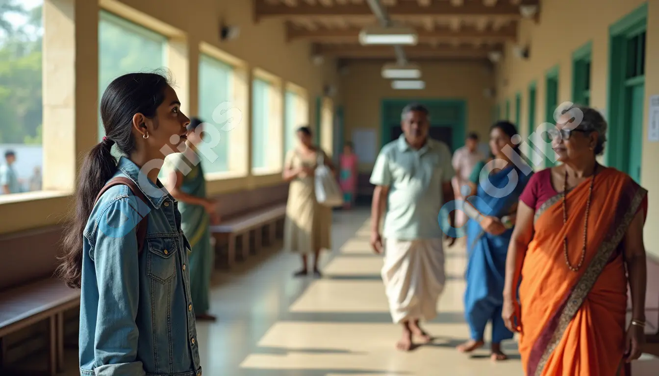 Young Woman in Indian Hospital Corridor