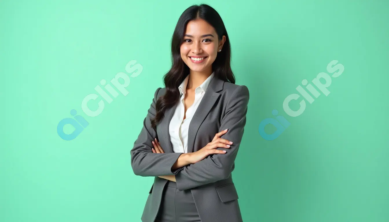 Confident Businesswoman in Gray Suit - Professional Portrait