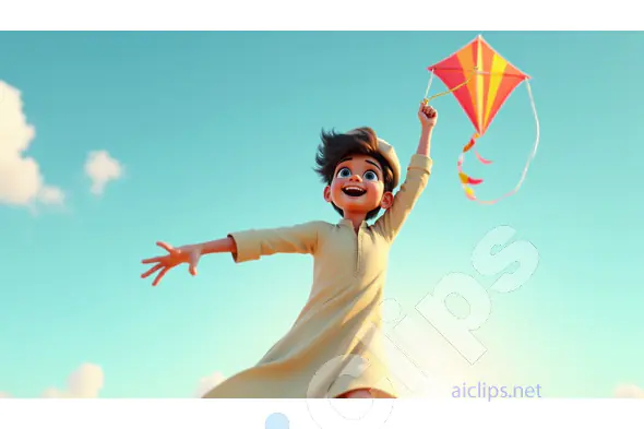 Joyful Child Flying a Kite - Animated Outdoor Scene