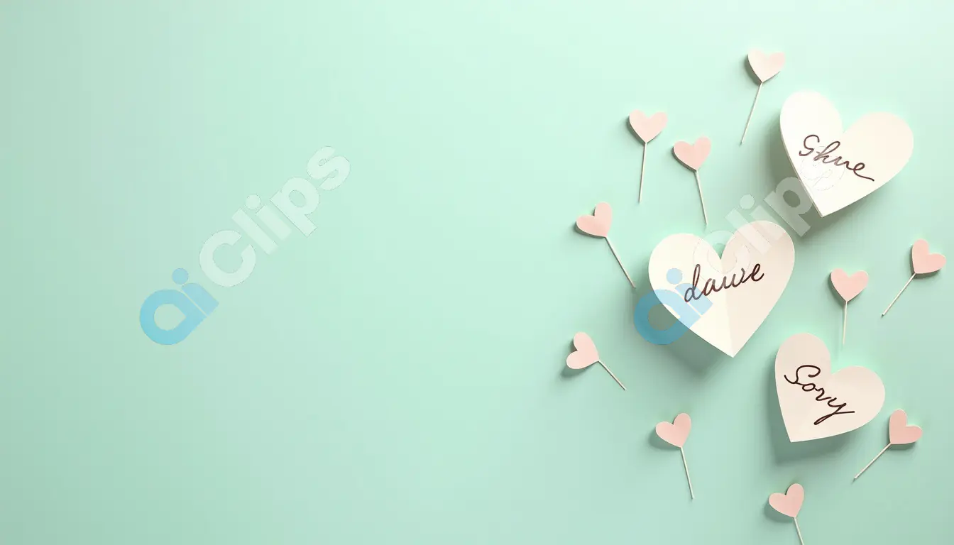 Heart-Shaped Notes and Pins on Mint Green Background