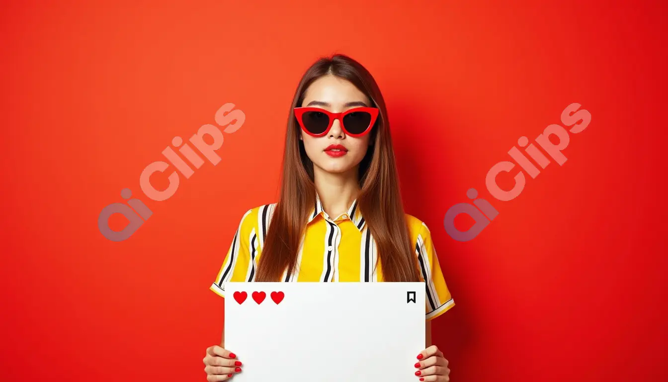 Fashionable Woman Holding a Social Media Like Board