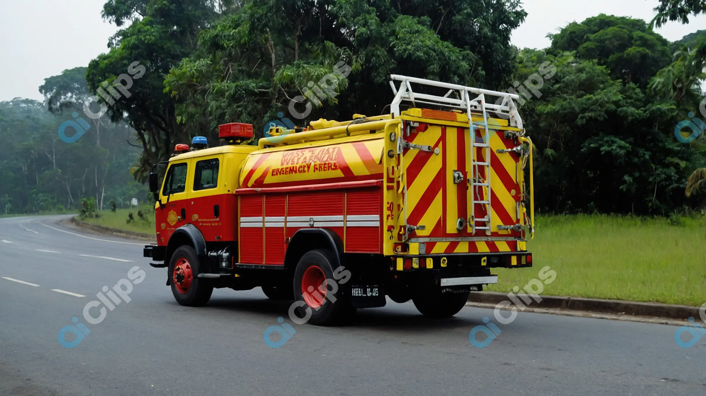 Emergency Fire Truck on Rural Road