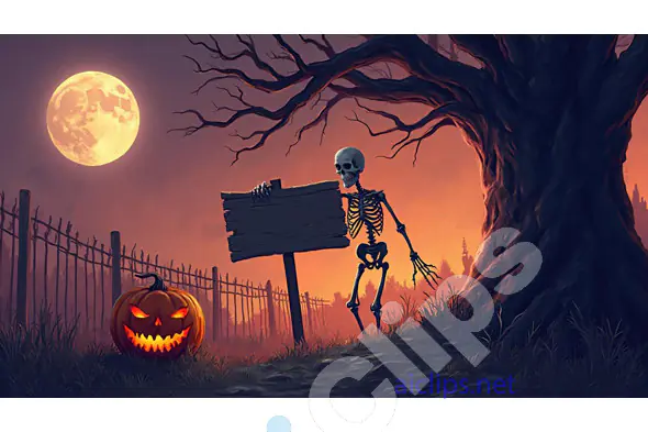 Spooky Halloween Skeleton and Pumpkin Scene