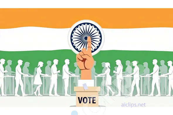 Indian Voting Illustration with Flag and Voters