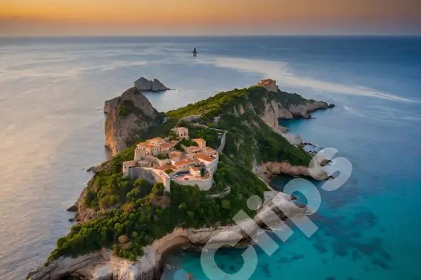 Island Monastery at Sunset