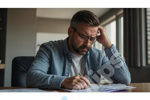 Man Stressing Over Financial Paperwork