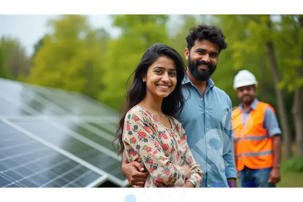 Sustainable Energy: Happy Couple with Solar Panels