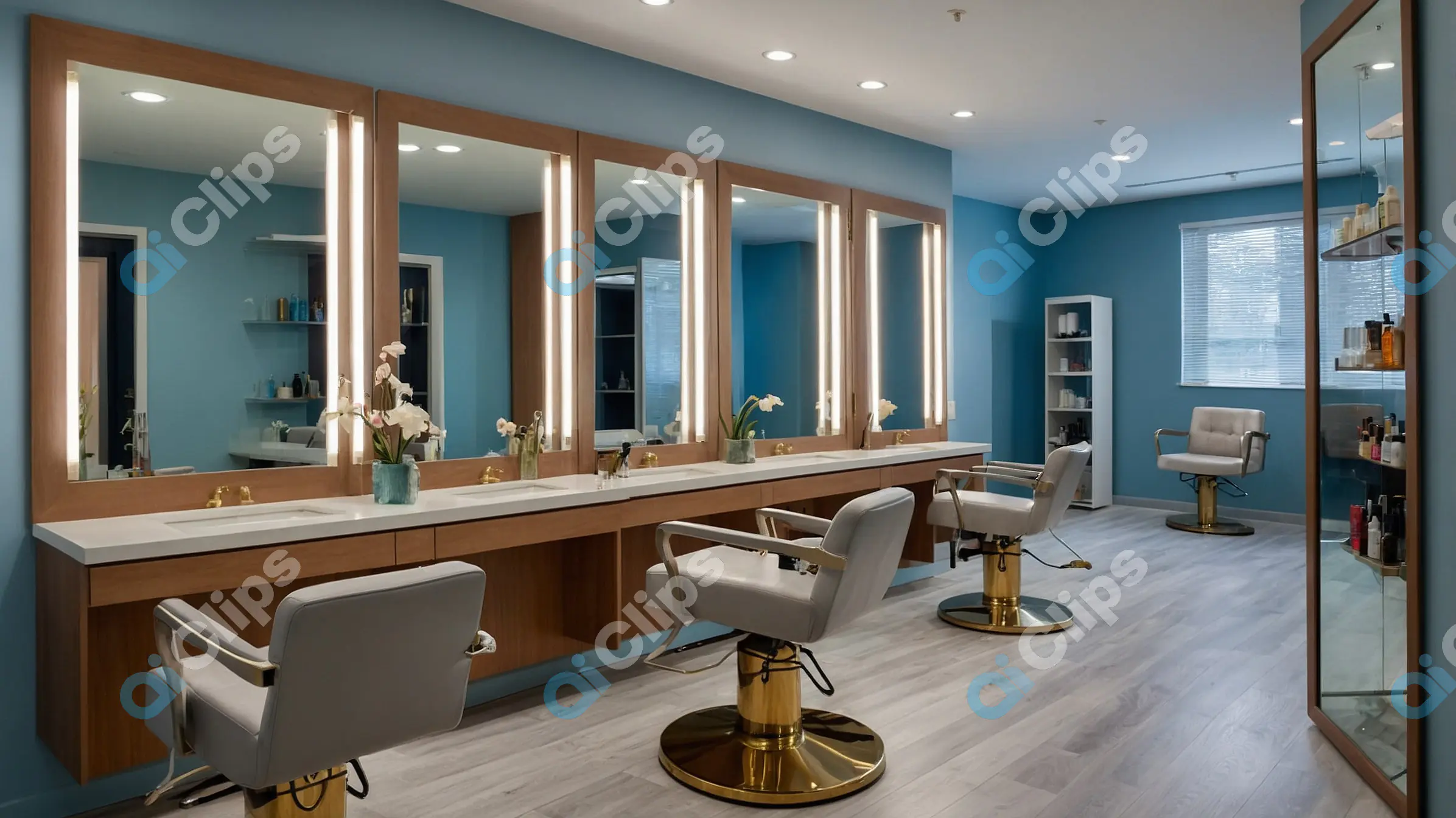 Modern Hair Salon Interior with Styling Stations