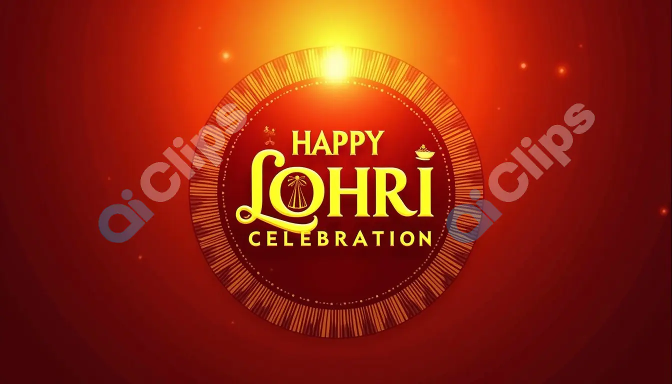 Happy Lohri Celebration Banner with Glowing Sunburst