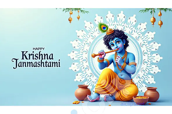 Happy Krishna Janmashtami with Baby Krishna Illustration
