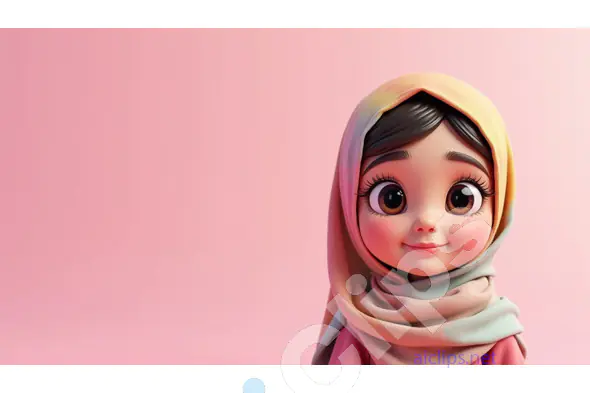 Charming Hijabi Girl - Adorable Cartoon Character with Multicolor Hijab