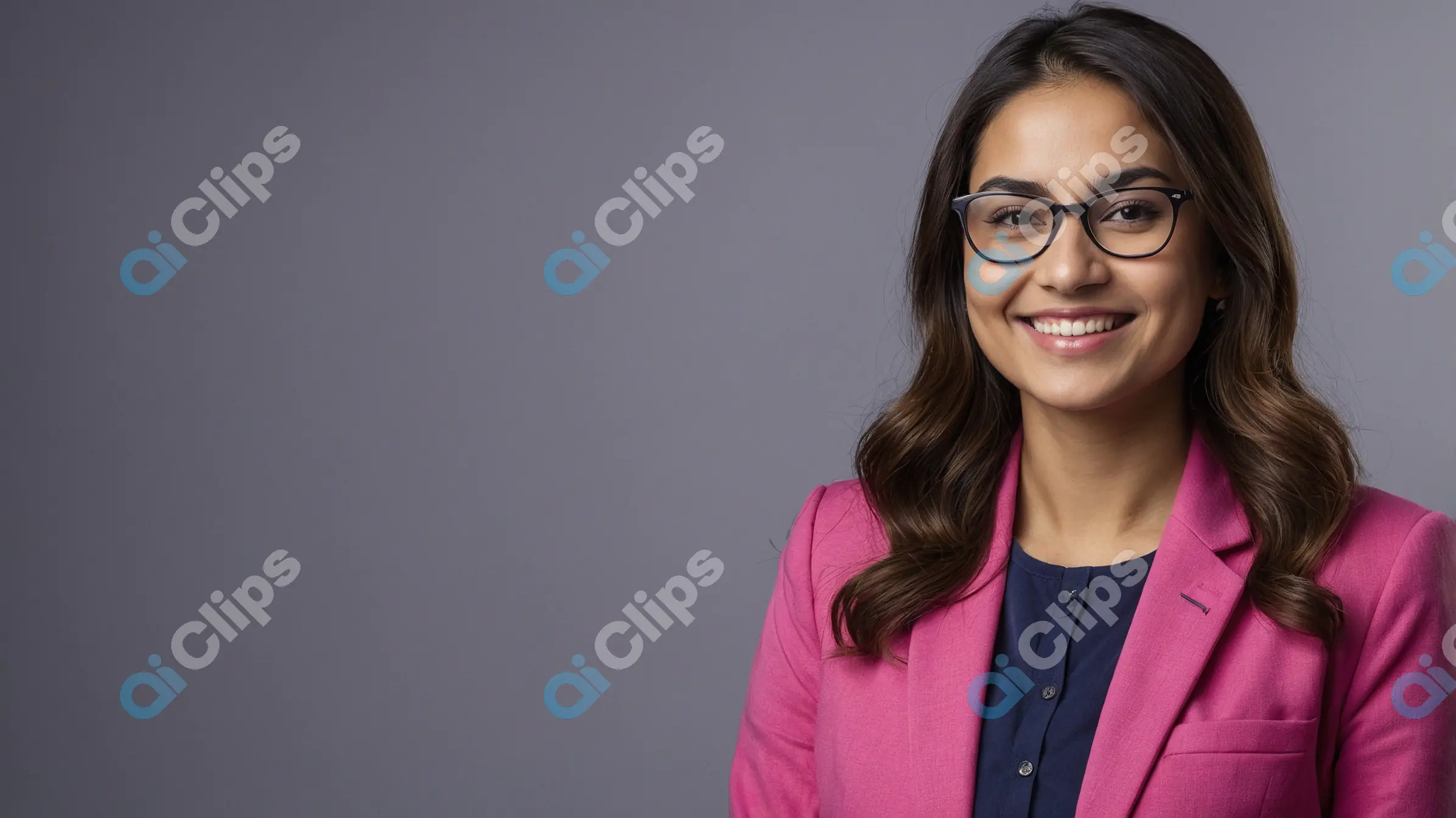 Confident Young Woman in Pink Blazer Studio Portrait