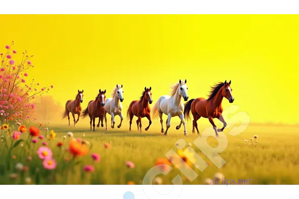 Majestic Horses Running in a Sunny Meadow