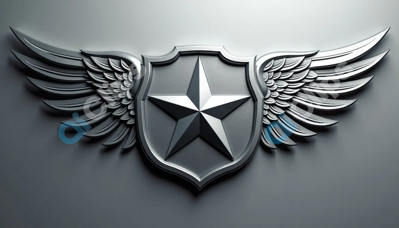 Metallic Winged Star Emblem on Dark Background